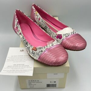 Coach Poppy Shine Pink Sequin Ballet Flats Y2K Barbiecore New Women's size 11